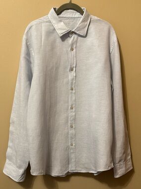 Bloomingdale’s The Men's Store Light Blue Linen Blend Button-Down Shirt